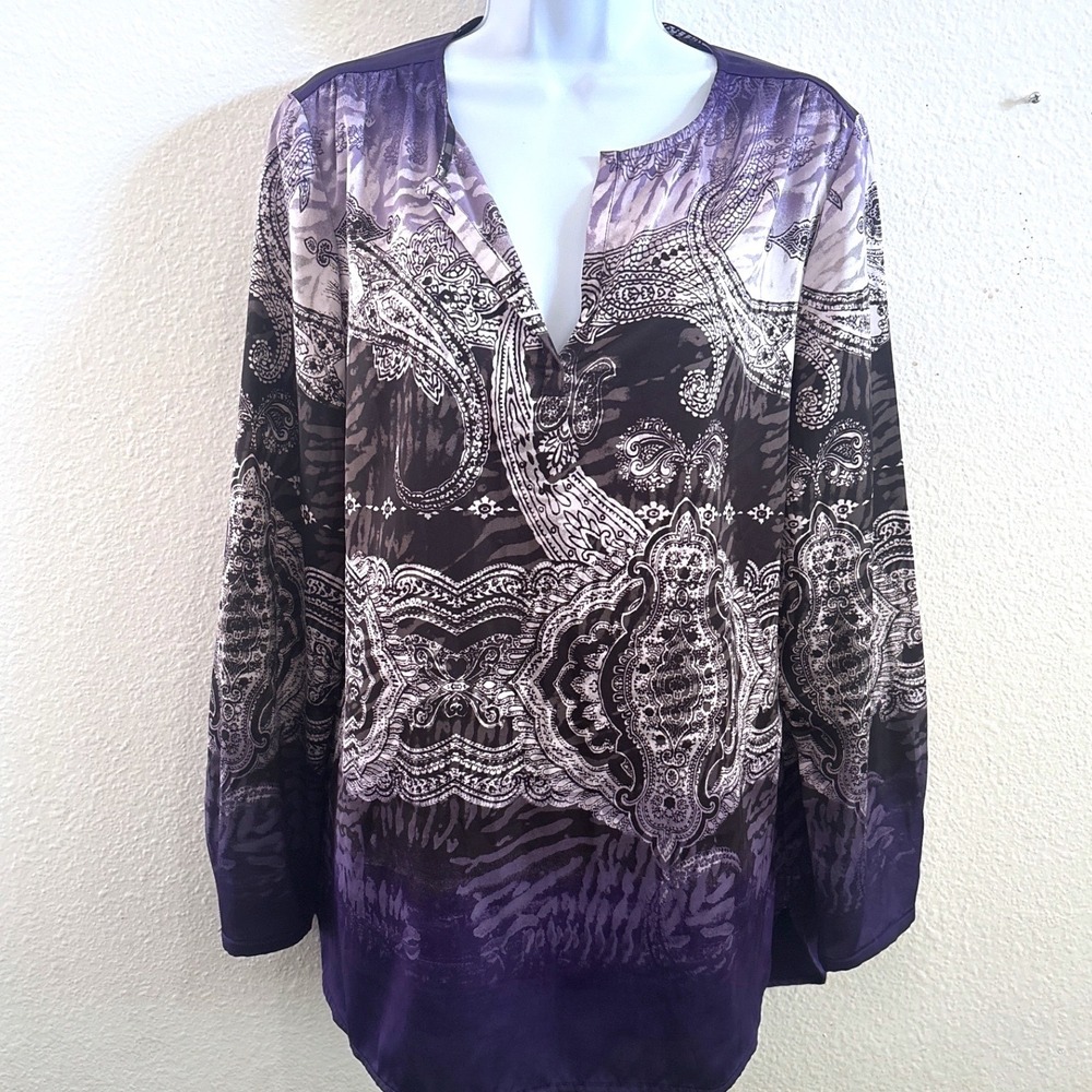 Travelers Chicos Top 1 M Purple Paisley Boho VNeck Witchy Whimsygoth Fairy Tunic